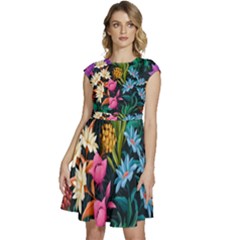  Floral Print  Cap Sleeve High Waist Dress by BellaVistaTshirt02