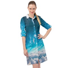 Landscape Sky Clouds Hd Wallpaper Long Sleeve Mini Shirt Dress by artworkshop