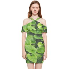 Layered Plant Leaves Iphone Wallpaper Shoulder Frill Bodycon Summer Dress by artworkshop