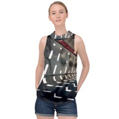 Leading Lines A Holey Walls High Neck Satin Top by artworkshop