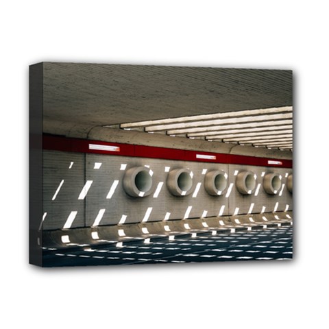 Patterned Tunnels On The Concrete Wall Deluxe Canvas 16  X 12  (stretched)  by artworkshop