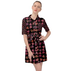 Mixed Colors Flowers Motif Pattern Belted Shirt Dress by dflcprintsclothing