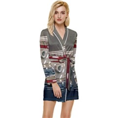 Patterned Tunnels On The Concrete Wall Long Sleeve Satin Robe by artworkshop