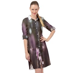 Purple Flower Pattern Long Sleeve Mini Shirt Dress by artworkshop