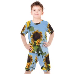Sunflower Flower Yellow Kids  Tee And Shorts Set by artworkshop