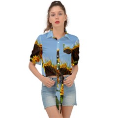 Sunflower Flower Yellow Tie Front Shirt  by artworkshop