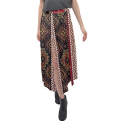 Uzbek Pattern In Temple Velour Split Maxi Skirt