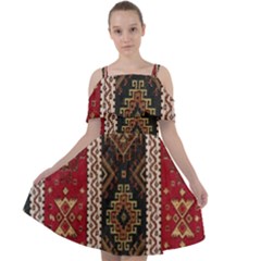Uzbek Pattern In Temple Cut Out Shoulders Chiffon Dress