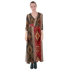 Uzbek Pattern In Temple Button Up Maxi Dress