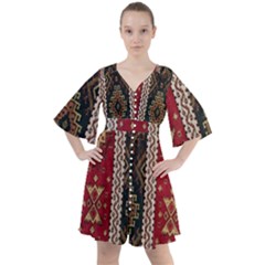 Uzbek Pattern In Temple Boho Button Up Dress