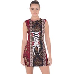 Uzbek Pattern In Temple Lace Up Front Bodycon Dress