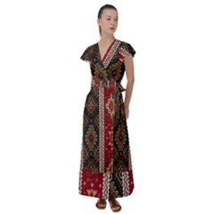 Uzbek Pattern In Temple Flutter Sleeve Maxi Dress