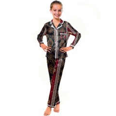 Uzbek Pattern In Temple Kid s Satin Long Sleeve Pajamas Set