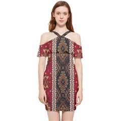 Uzbek Pattern In Temple Shoulder Frill Bodycon Summer Dress
