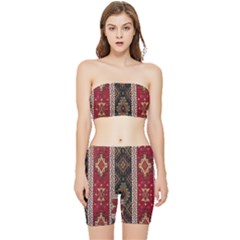 Uzbek Pattern In Temple Stretch Shorts And Tube Top Set