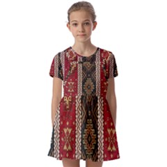 Uzbek Pattern In Temple Kids  Short Sleeve Pinafore Style Dress