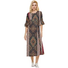 Uzbek Pattern In Temple Double Cuff Midi Dress