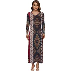 Uzbek Pattern In Temple Long Sleeve Velour Longline Maxi Dress