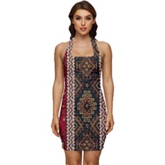Uzbek Pattern In Temple Sleeveless Wide Square Neckline Ruched Bodycon Dress