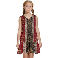 Uzbek Pattern In Temple Kids  Sleeveless Tiered Mini Dress