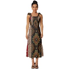 Uzbek Pattern In Temple Tie-strap Tiered Midi Chiffon Dress