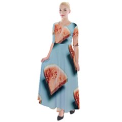 Watermelon Against Blue Surface Pattern Half Sleeves Maxi Dress by artworkshop