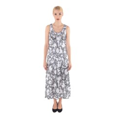 Black And White Alien Drawing Motif Pattern Sleeveless Maxi Dress by dflcprintsclothing