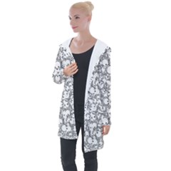 Black And White Alien Drawing Motif Pattern Longline Hooded Cardigan by dflcprintsclothing