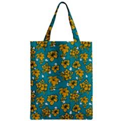 Turquoise And Yellow Floral Zipper Classic Tote Bag by fructosebat