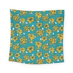 Turquoise And Yellow Floral Square Tapestry (small) by fructosebat