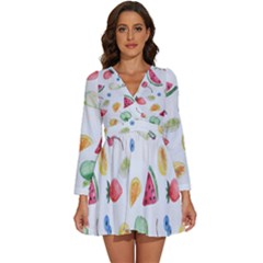 Fruit! Long Sleeve V-neck Chiffon Dress  by fructosebat