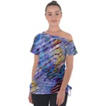 Abstract Ripple Off Shoulder Tie-Up Tee