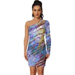 Abstract Ripple Long Sleeve One Shoulder Mini Dress