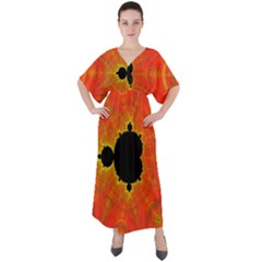 Fractal Mandelbrot Set Pattern Art V-neck Boho Style Maxi Dress