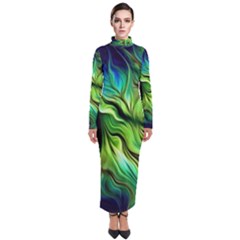 Fractal Art Pattern Abstract Turtleneck Maxi Dress