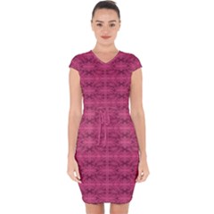 Elegant Pink Floral Geometric Pattern Capsleeve Drawstring Dress  by dflcprintsclothing