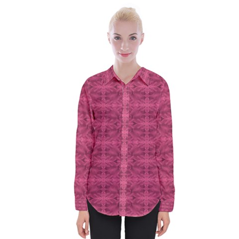 Elegant Pink Floral Geometric Pattern Womens Long Sleeve Shirt by dflcprintsclothing