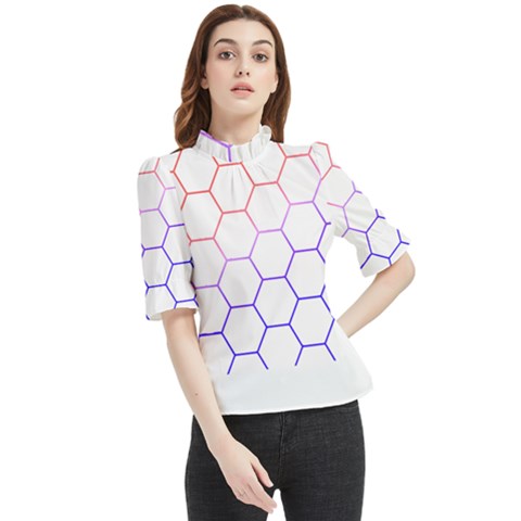 Abstract T- Shirt Honeycomb Pattern T- Shirt Frill Neck Blouse by maxcute