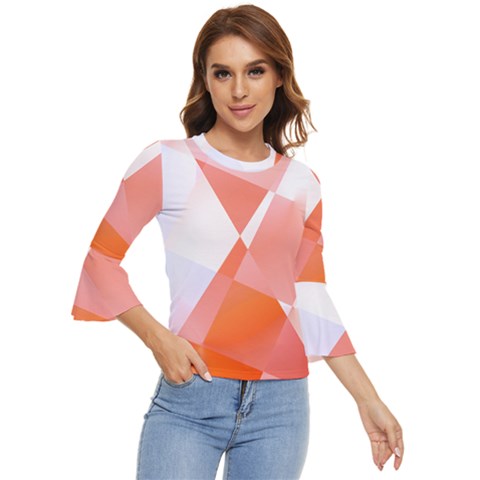 Abstract T- Shirt Peach Geometric Chess Colorful Pattern T- Shirt Bell Sleeve Top by maxcute