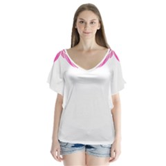 Breast Cancer T- Shirt Pink Ribbon Breast Cancer Survivor - Flowers Breast Cancer T- Shirt V-neck Flutter Sleeve Top by maxcute