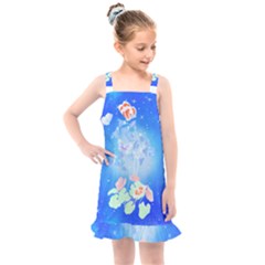 Butterflies T- Shirt Serenity Blue Floral Design With Butterflies T- Shirt Kids  Overall Dress by maxcute