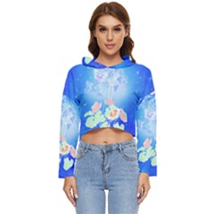 Butterflies T- Shirt Serenity Blue Floral Design With Butterflies T- Shirt Women s Lightweight Cropped Hoodie by maxcute