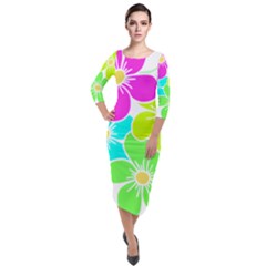 Colorful Flower T- Shirtcolorful Blooming Flower, Flowery, Floral Pattern T- Shirt Quarter Sleeve Midi Velour Bodycon Dress by maxcute