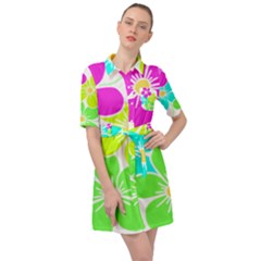 Colorful Flower T- Shirtcolorful Blooming Flower, Flowery, Floral Pattern T- Shirt Belted Shirt Dress by maxcute