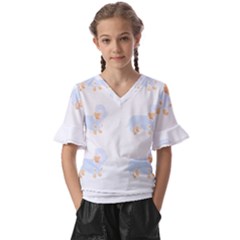 Dachshund Dog T- Shirt Dachshund Dog Pattern T- Shirt Kids  V-neck Horn Sleeve Blouse