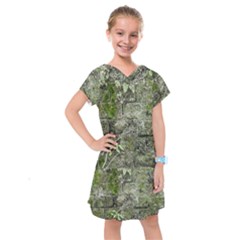 Old Stone Exterior Wall With Moss Kids  Drop Waist Dress by dflcprintsclothing
