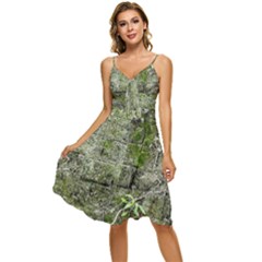 Old Stone Exterior Wall With Moss Sleeveless Tie Front Chiffon Dress by dflcprintsclothing