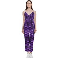 Purple Scales! V-neck Spaghetti Strap Tie Front Jumpsuit by fructosebat