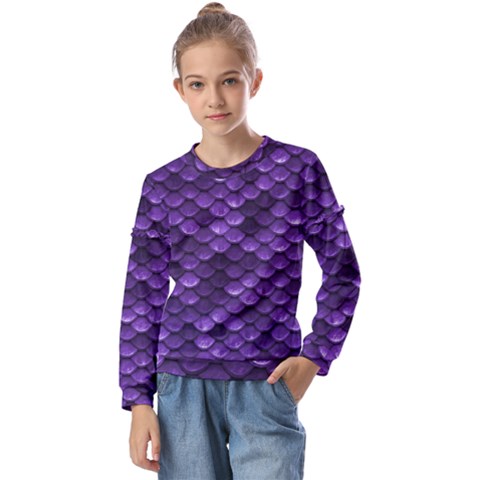 Purple Scales! Kids  Long Sleeve Tee With Frill  by fructosebat
