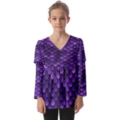 Purple Scales! Kids  V Neck Casual Top by fructosebat